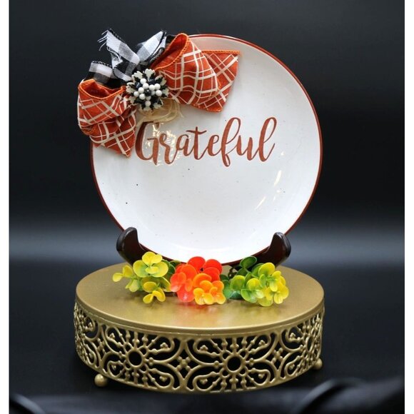 "Grateful" Decorative Fall Platter.  Handmade by Artisan.  8.5" Diameter.  NWT - Picture 1 of 4